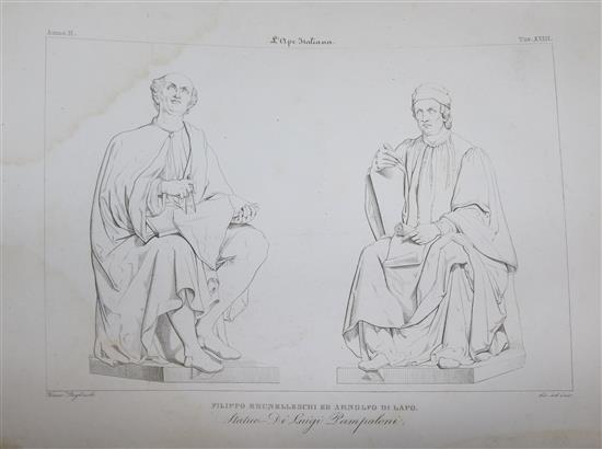 19th century Italian folio of classical engravings, overall 17 x 11.5in.